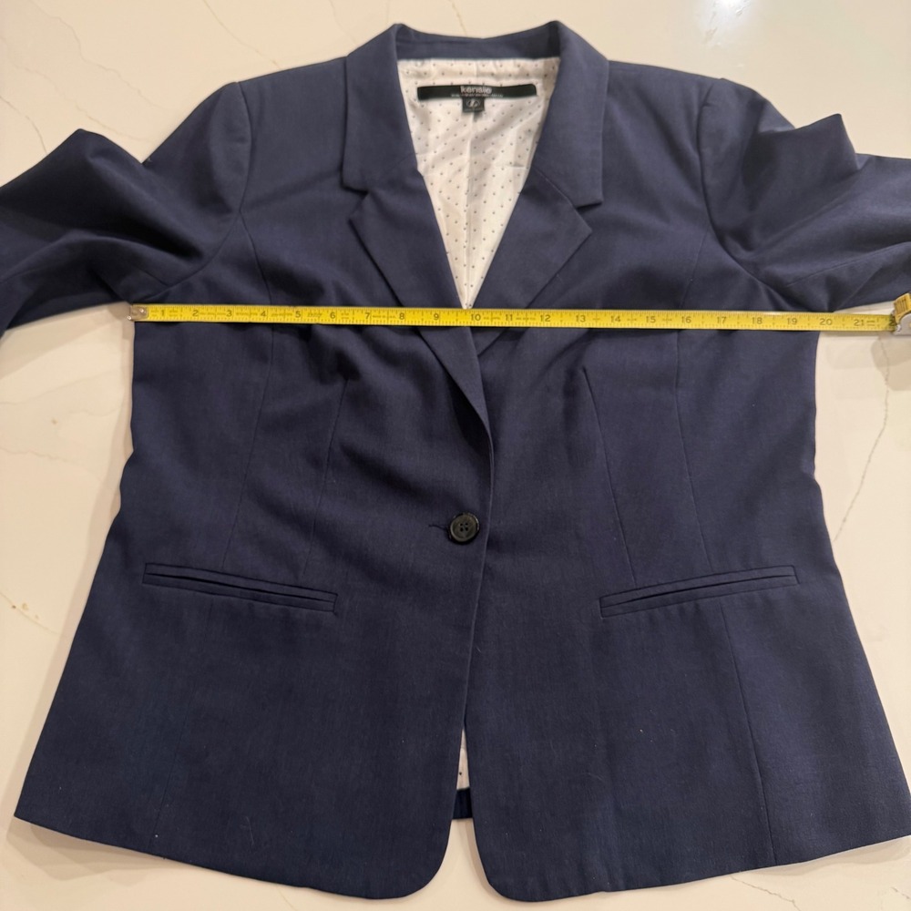 Kensie Navy Blue Single Button Blazer Polka Dot Lining Size Large KS2K2S54